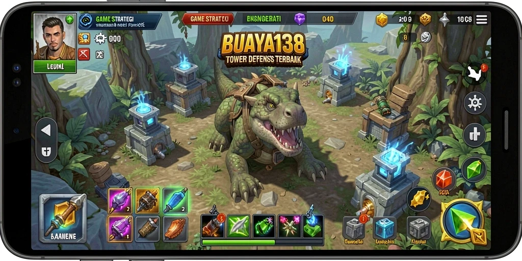 Tampilan gameplay menara pertahanan yang menegangkan di BUAYA138.