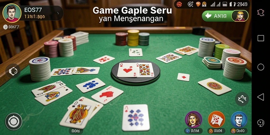 Tampilan gameplay seru dari game Gaple EOS77 yang menarik.
