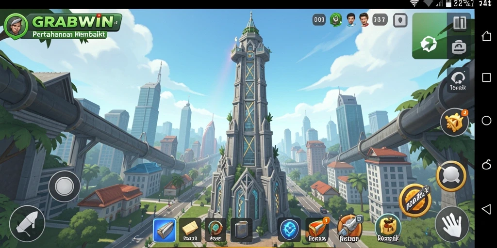 Gameplay menegangkan di GRABWIN saat melawan gelombang musuh.