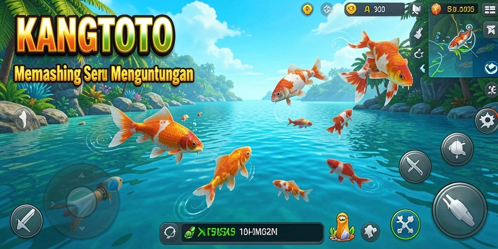 Tampilan gameplay KANGTOTO yang menarik saat memancing ikan.
