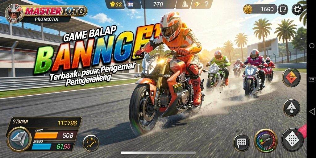 Tampilan penuh aksi dari balapan di MASTERTOTO dengan kendaraan cepat.