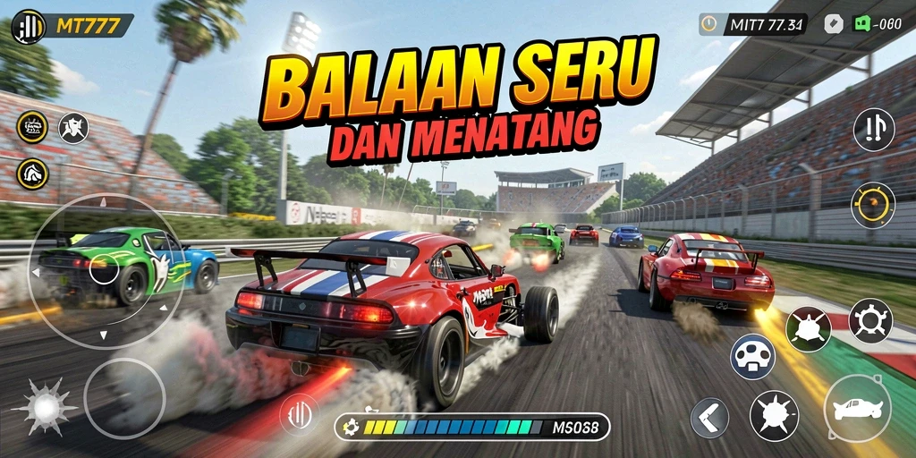 Tampilan gameplay balapan seru dalam MT777 yang menampilkan aksi mendebarkan.