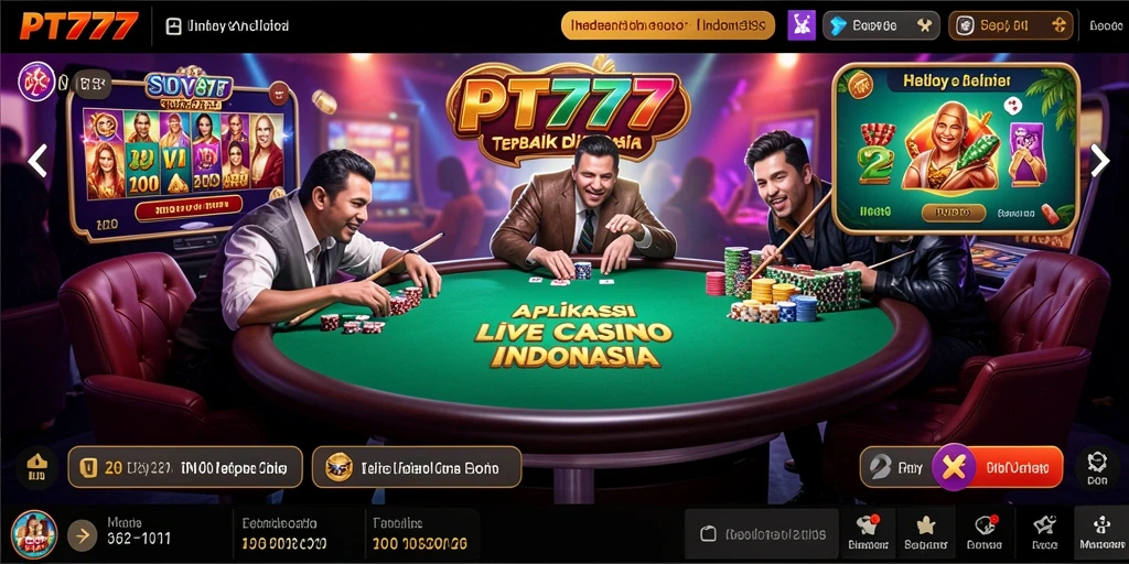 Tangkapan layar gameplay PT777 dengan dealer langsung dan suasana kasino nyata.