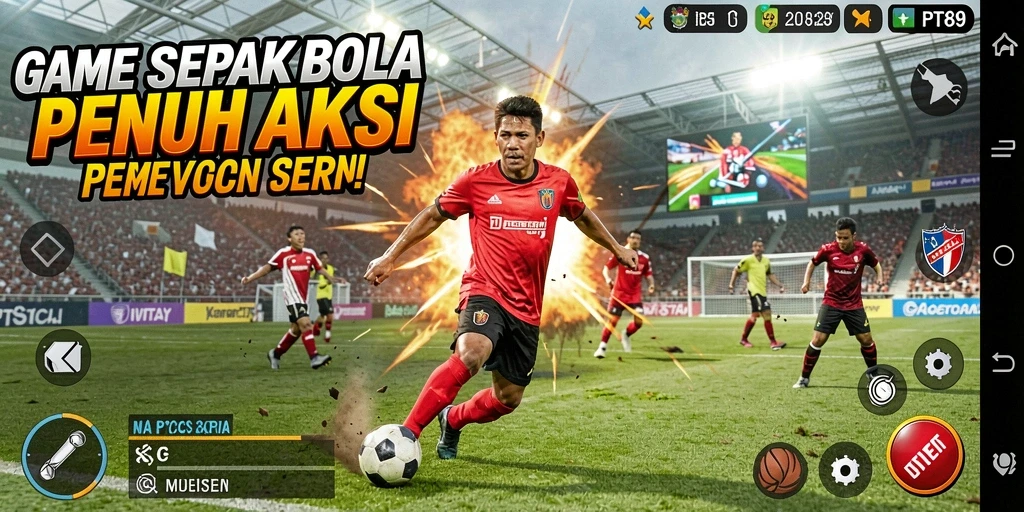 Tampilan gameplay seru di PT89, merasakan aksi sepak bola langsung.