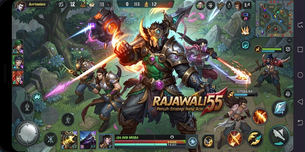 Tampilan gameplay menarik dari RAJAWALI55 yang penuh aksi MOBA.