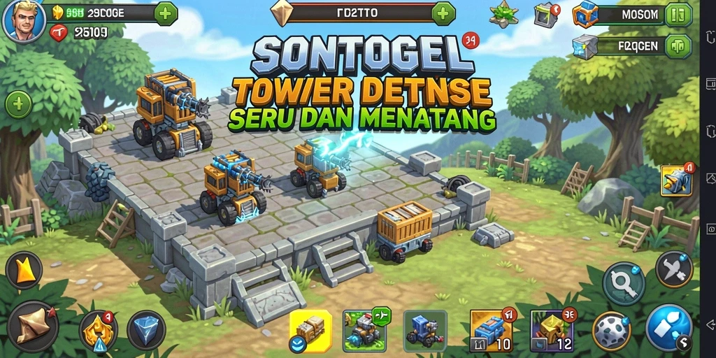 Gameplay SONTOGEL yang seru dengan strategi menara yang dinamis.