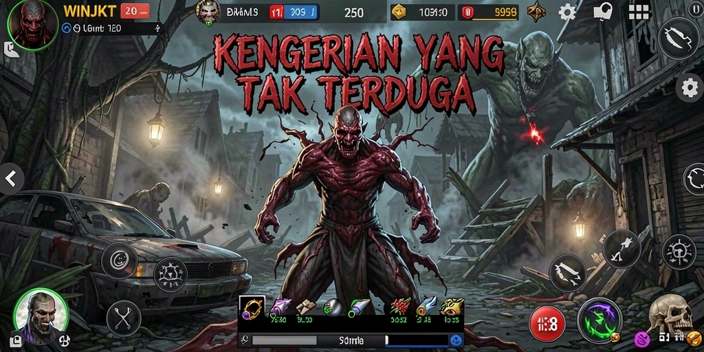 Screenshot gameplay WINJKT dengan suasana horor yang mencekam.